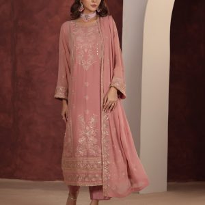 Luxury Embroidered Chiffon 3 Piece Suit – Pastel Pink