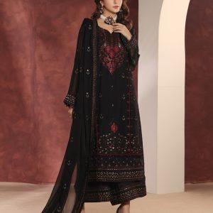 Luxury Embroidered Chiffon 3 Piece Suit – Jet Black